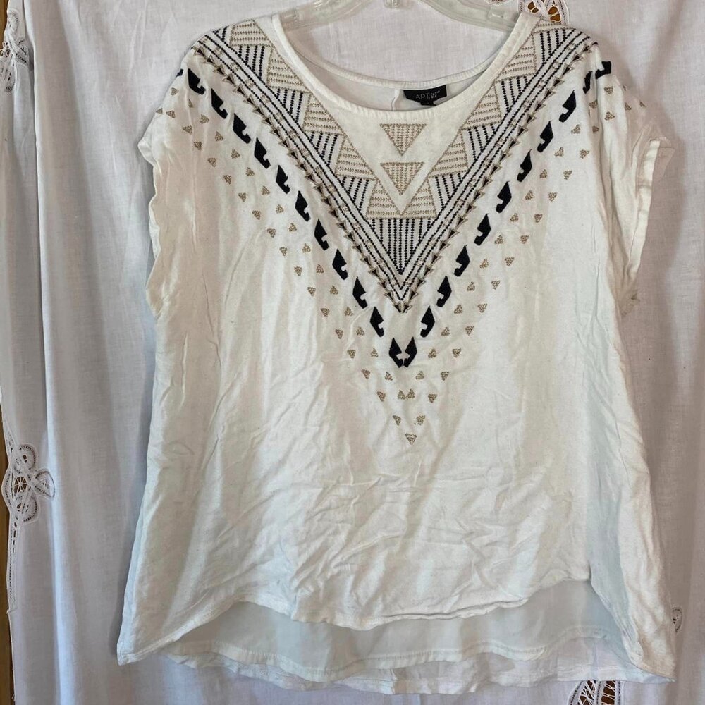 Apt 9 Embroidered Top White Black Gold Size 1X